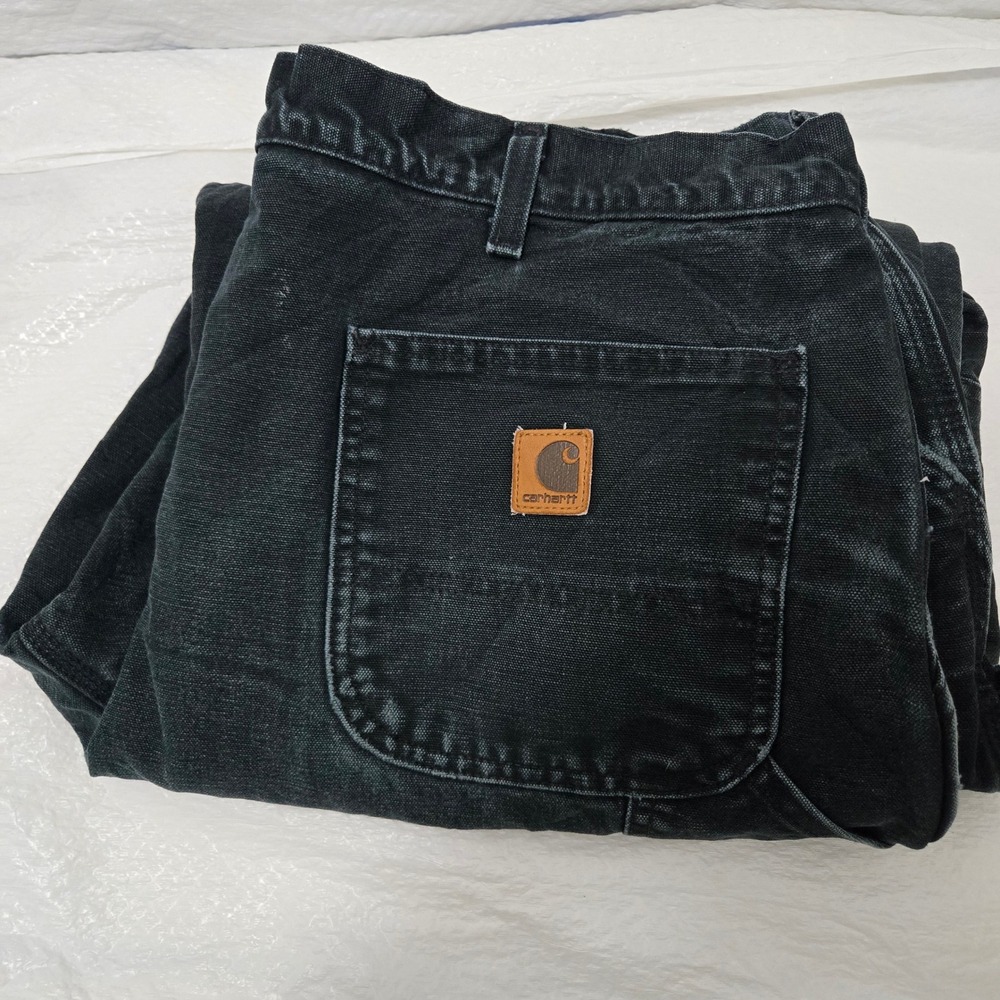 Carhartt B111 BLK Flannel Lined Duck Canvas Work Pants Washed Black 38x30 Vtg